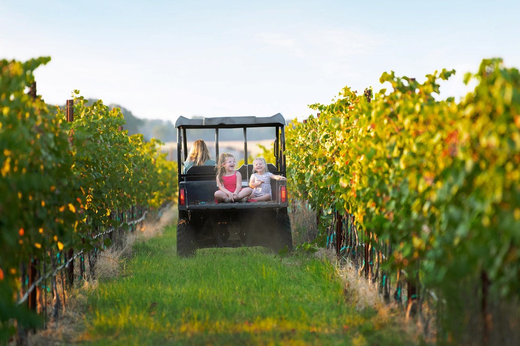Texas Corners Estates family in cart